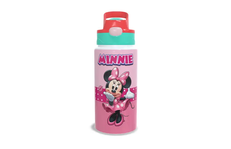 Garrafa de Alumínio - 500ml - Kids - Branca - Tampa Automática - Ciano e Vermelho
