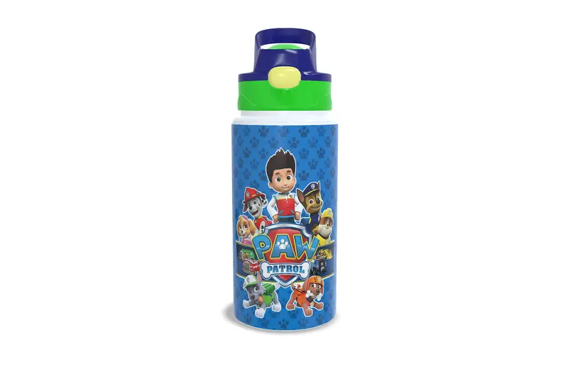 Garrafa de Alumínio - 500ml - Kids - Branca - Tampa Automática - Verde e Azul