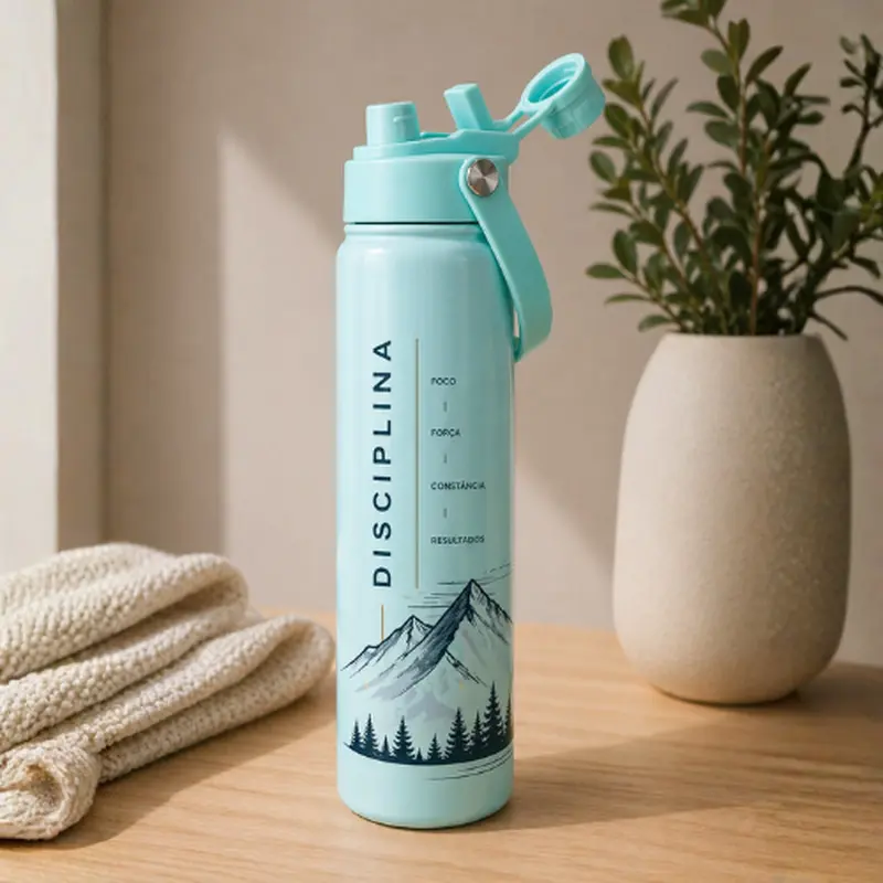 Garrafa de Inox - 650ml - Tommy - Verde Menta - Térmica - Tampa Bico Duplo - Alça Silicone
