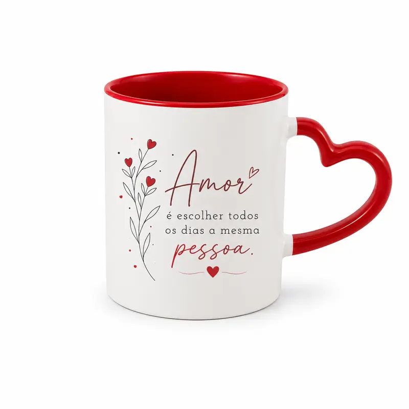 Caneca Alça Coração - Interior e Alça Vermelha- 325ml