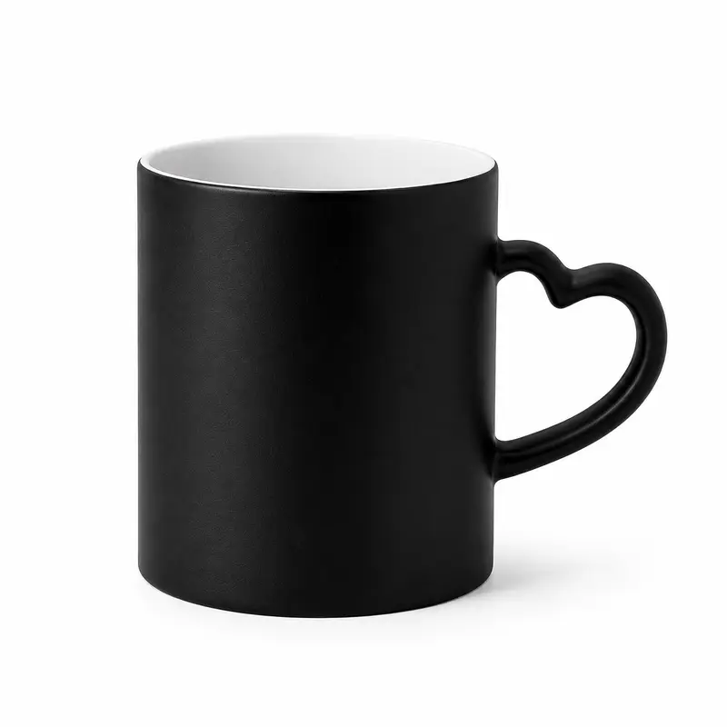 Caneca Mágica Fosca Preta - 325ml - Alça Coração Preta